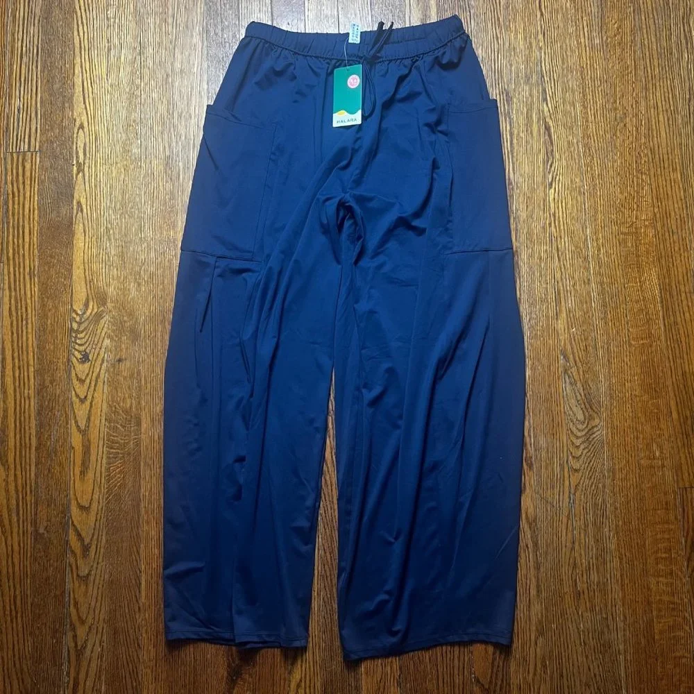NWT Halara Mid Rise Elastic Waistband Drawstring Palazzo Flowy Wide Leg Pants Me - Picture 7 of 7
